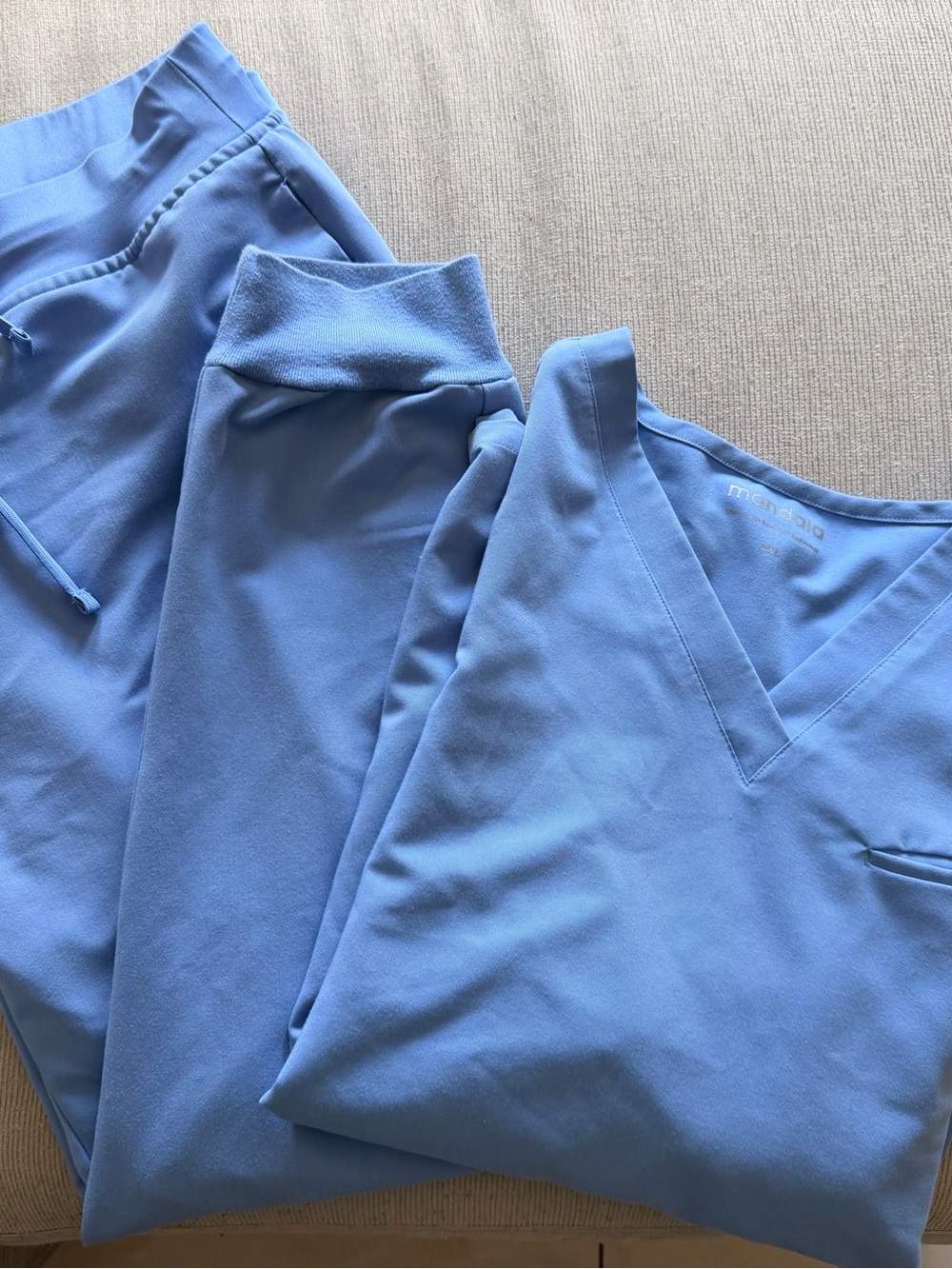 Light Blue Scrub Set - V-Neck Top & Drawstring Pants